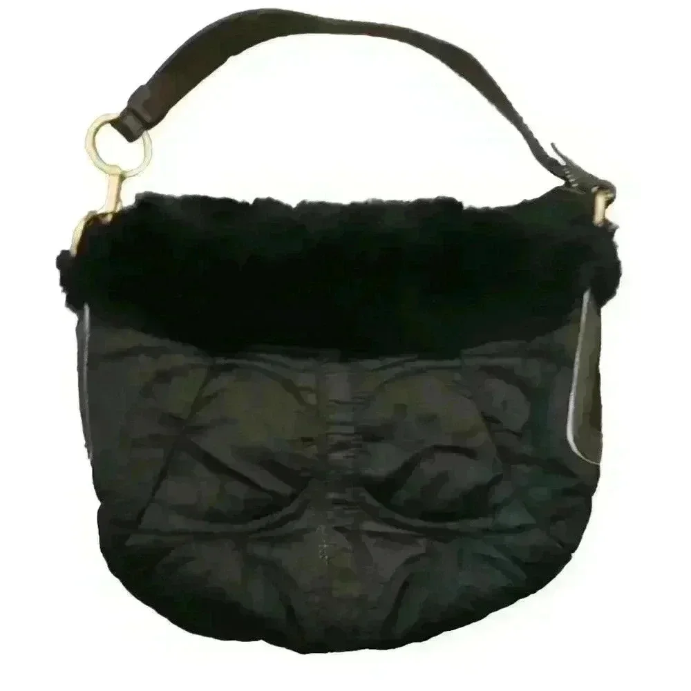 Coach Vintage Y2K Black Quilted Signature Rabbit Fur Trimmed Shoulder Bag - Picture 3 of 13